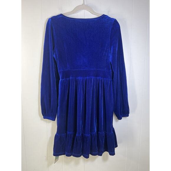 Halara Everyday Deep V-Neck Long Sleeve Velvet Mini Chill Dress Size M Blue New - Picture 2 of 10